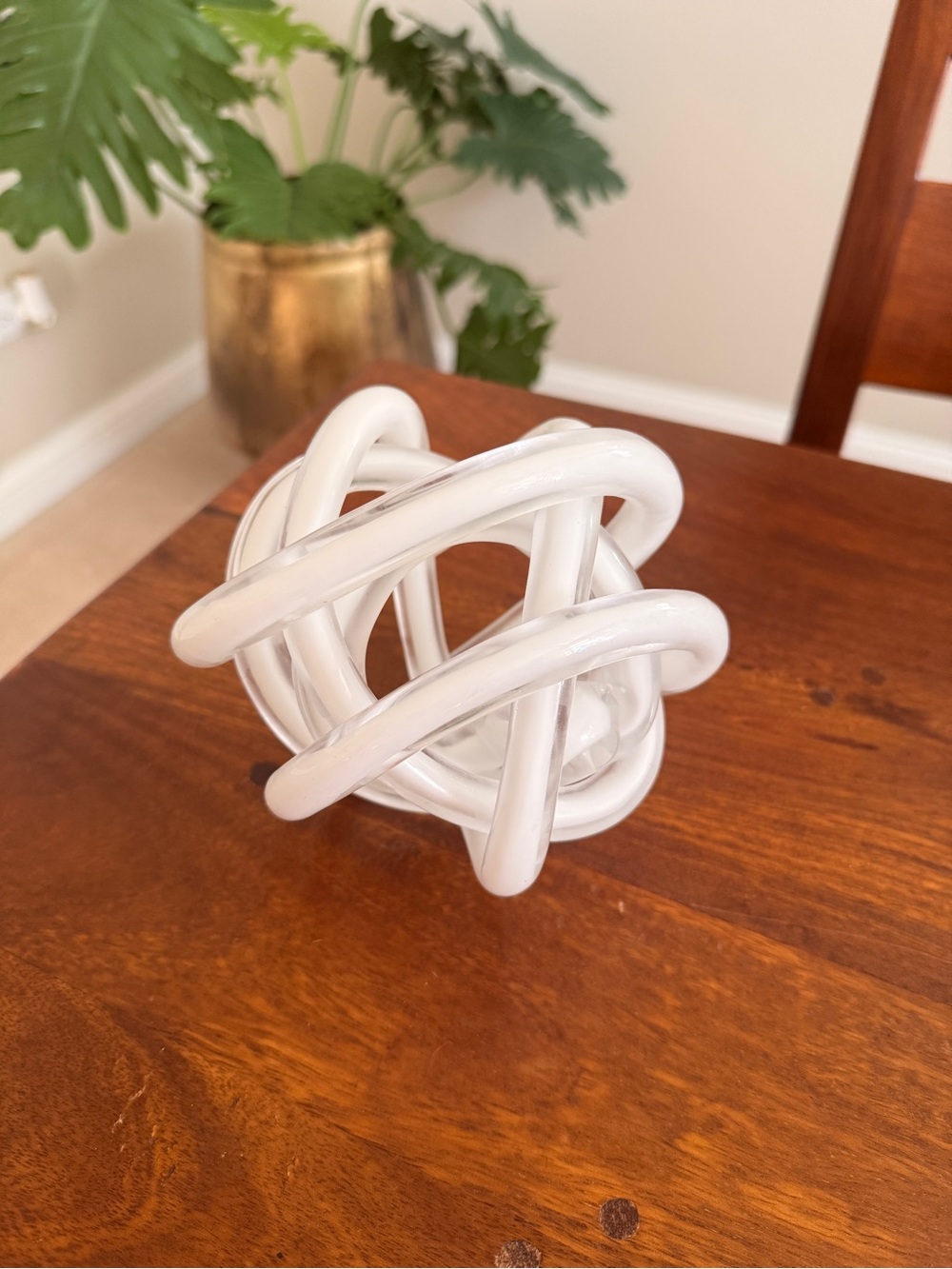 Interlace White Glass Knot Sculpture